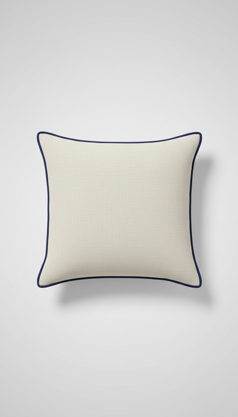 Linen Pillow Cover with Blue Accent Piping