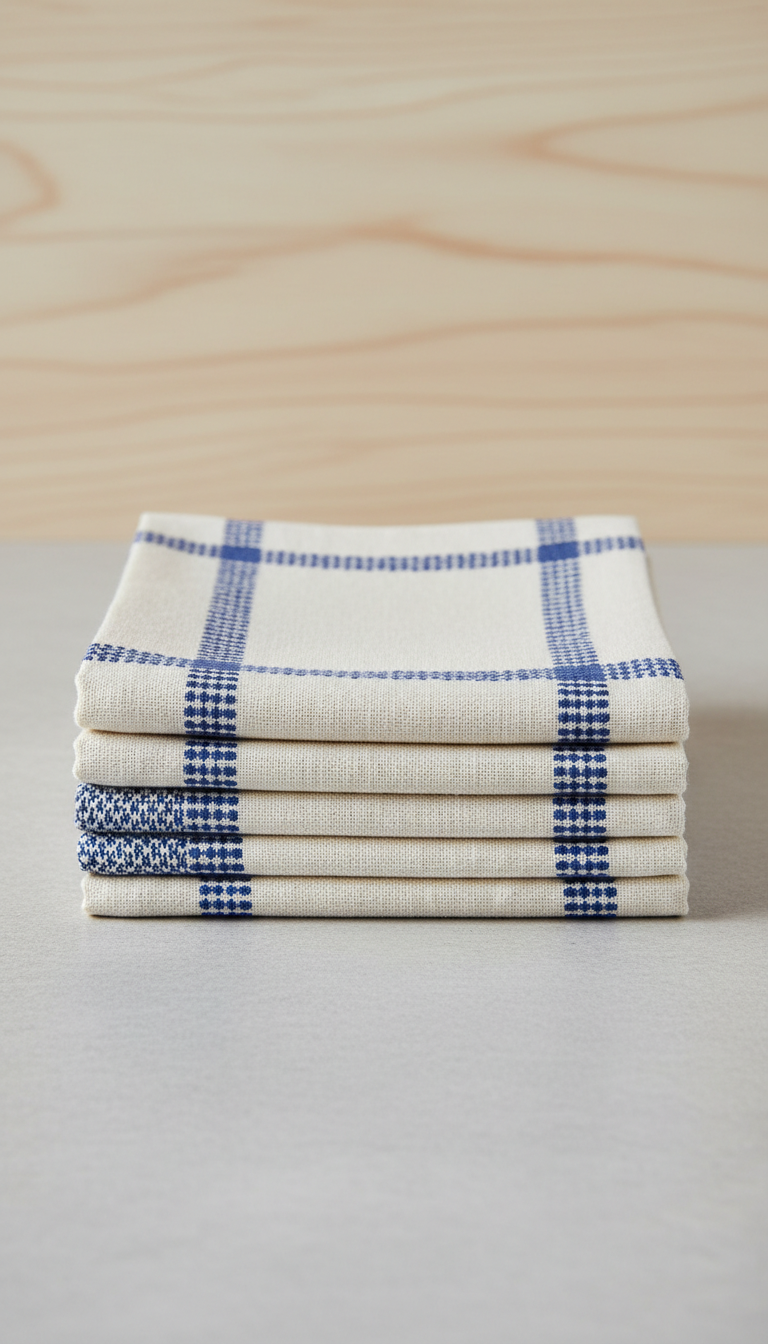 Linen Napkin Set with Blue Stitching