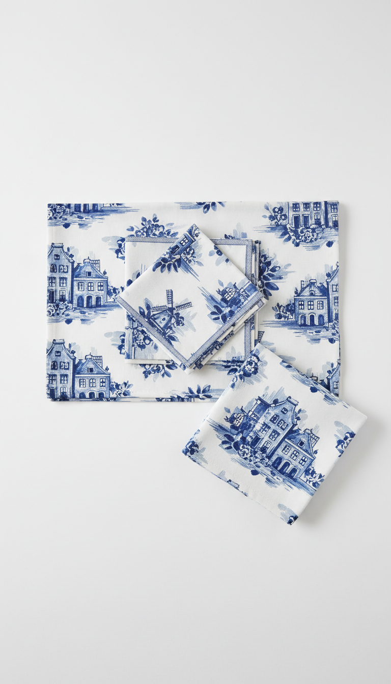 Classic Delft Linen Tablecloth