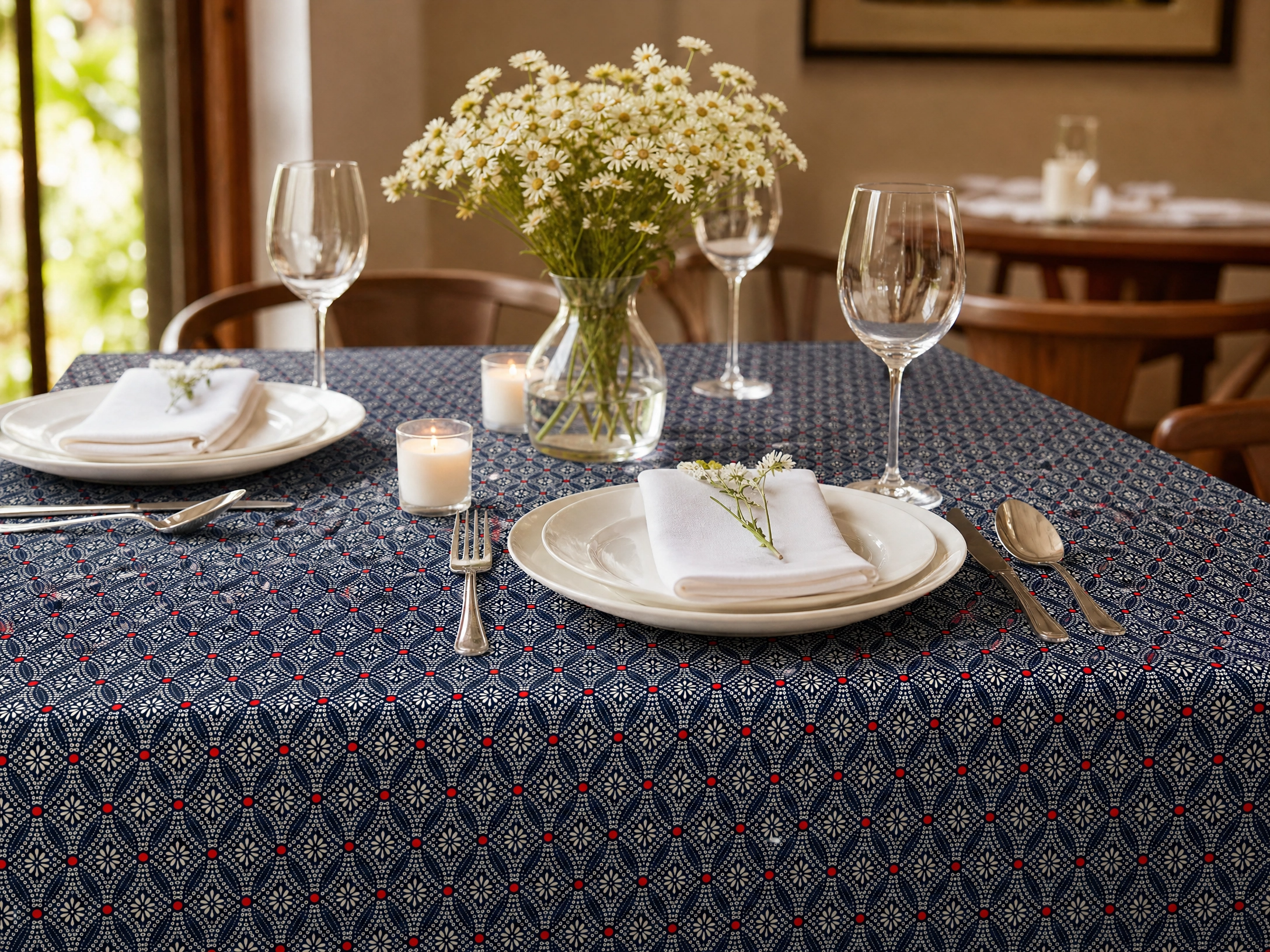 Indigo Floral Tablecloth